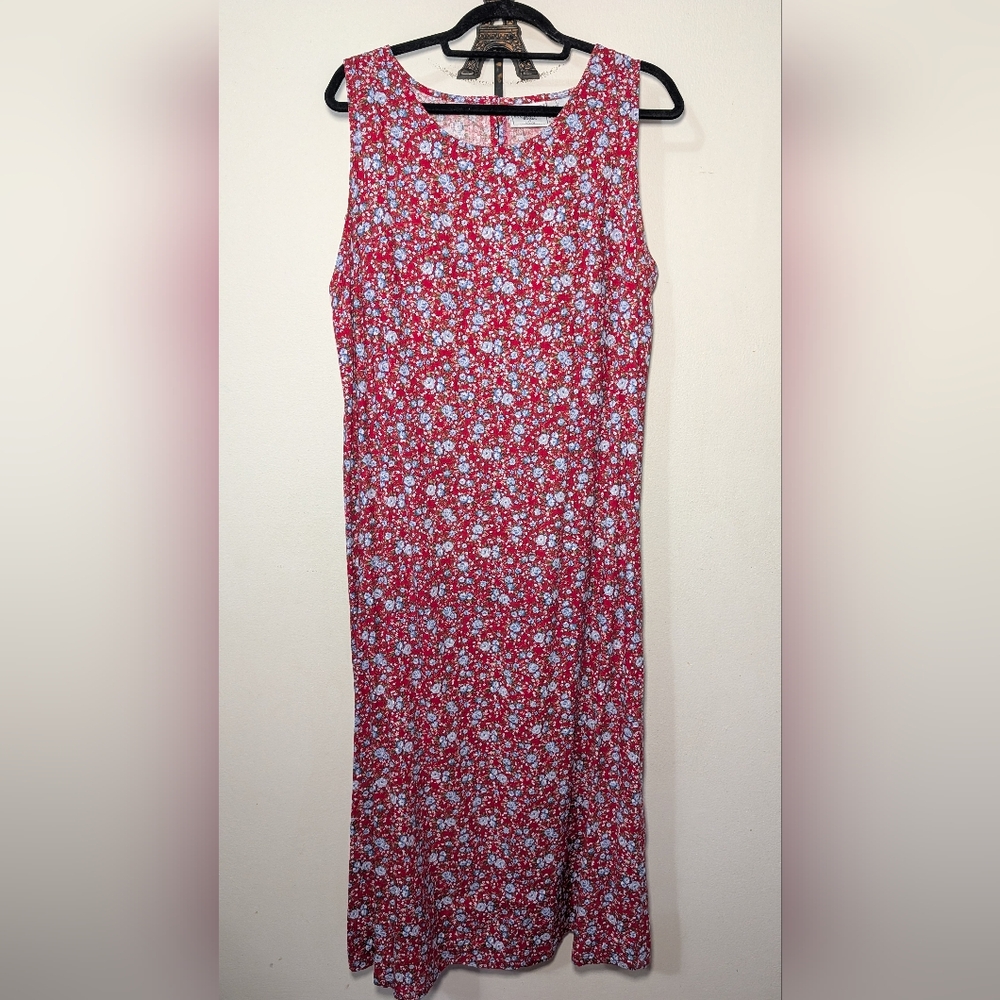 Studio Ease Vintage Linen Blend Maxi Dress Red White Blue Floral Boho Size 18W